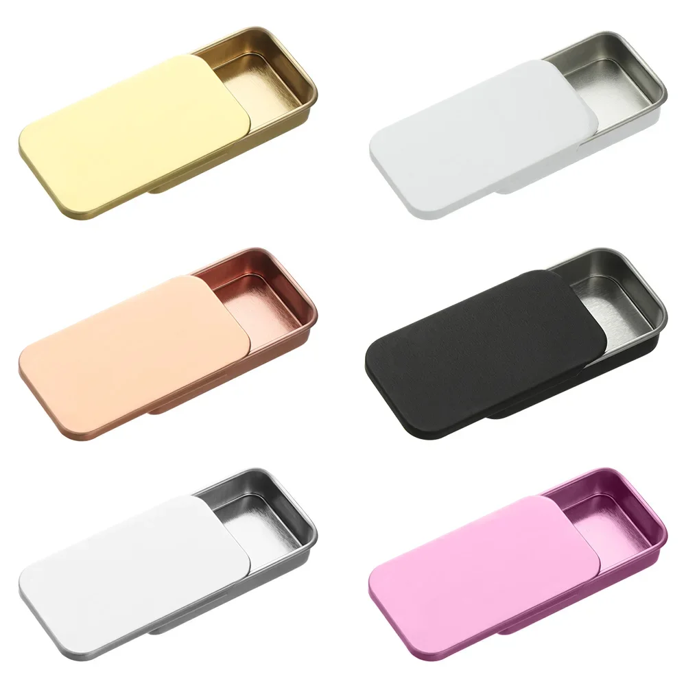 Mini caja de lata con contenedores, tarro rectangular, caja vacía, almacenamiento portátil de crema de lápiz labial para joyería de boda, pastillero de dulces, color negro y plateado, 1 Uds.