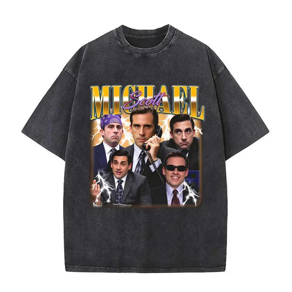 Washed Vintage Tv Series The Office Michael Scott Graphic T-shirt Men's Fashion Casual Humor T Shirts Male Oversized Streetwear