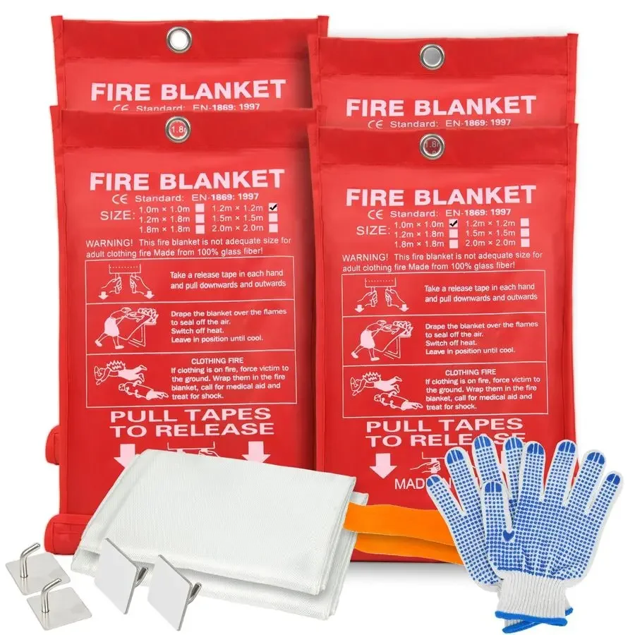 

Safety Emergency Fire Blankets, 47.2 47.2 39.3 39.3 Two Mix Size 4PACK Fire Blanket for Kitchen, Fireproof Fiberglass Fire Safet