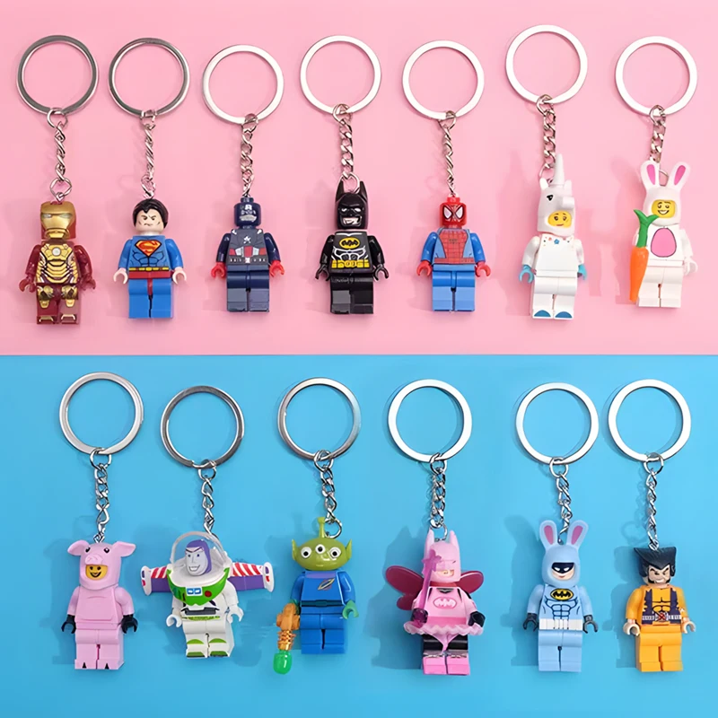 Disney Marvel Legend Pink Betman Figure Doll ABS Keychain SpiderMan Buzz Lightyear Cartoon Character Car Ornament KeyBag for Gif