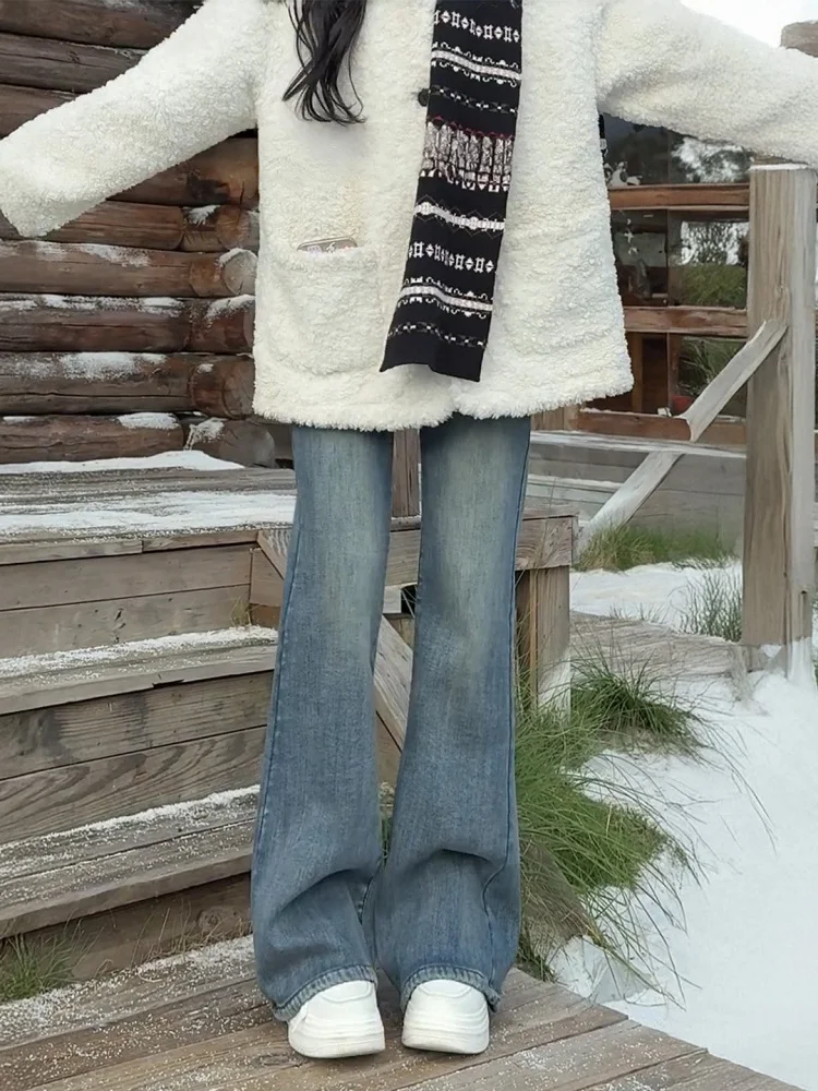 

High Waist Bell Bottom Denim Jeans Women's Spring New Style Slimming Not Legging Pants American Style Vintage Blue Micro Flare