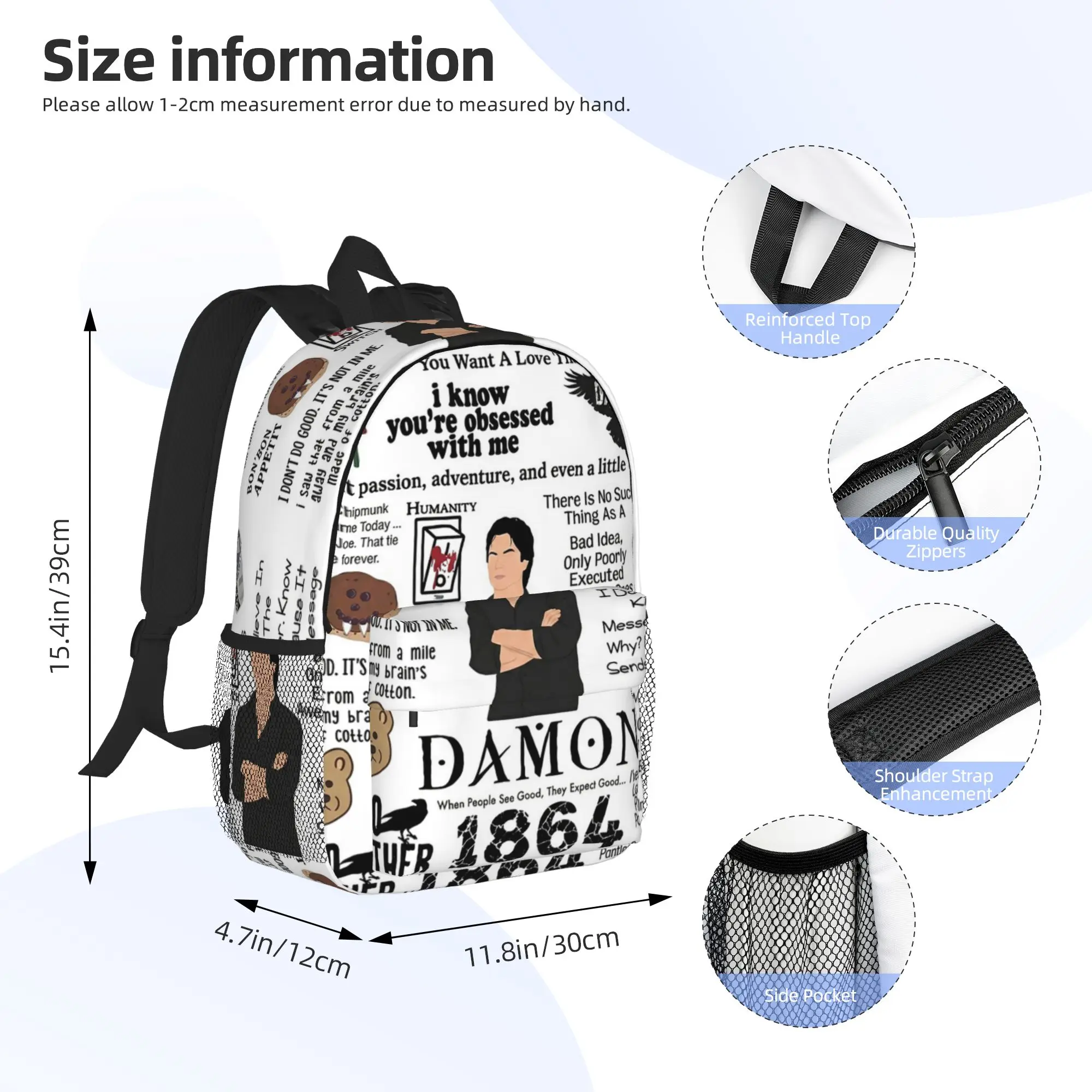 The Vampire Diaries Damon Salvatore TV Series Backpack Hot Sale Daypack Boys Girls BookBag Shoulder Bag for Men Women School Bag