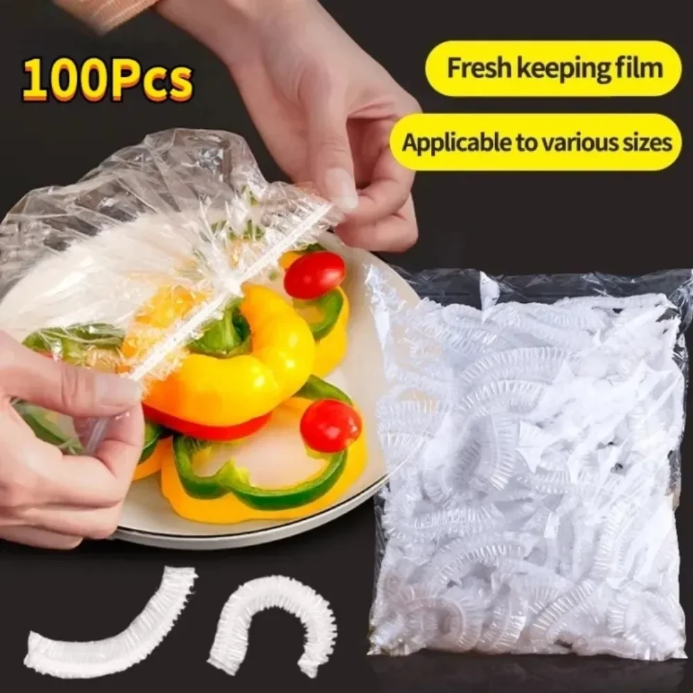 100Pc Disposable Food Cover Plastic Bag Wrap Transparent Food-grade Organizational storage Bag for Fruit vegetable Fresh-keeping
