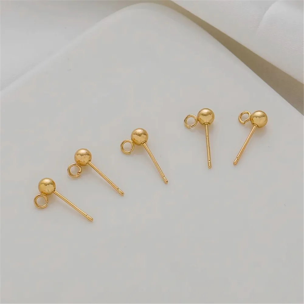 

14K Gold-wrapped Open Hanging Ball Earrings 925 Silver Needles 3mm/4mm Ball Studs DIY Material Earrings