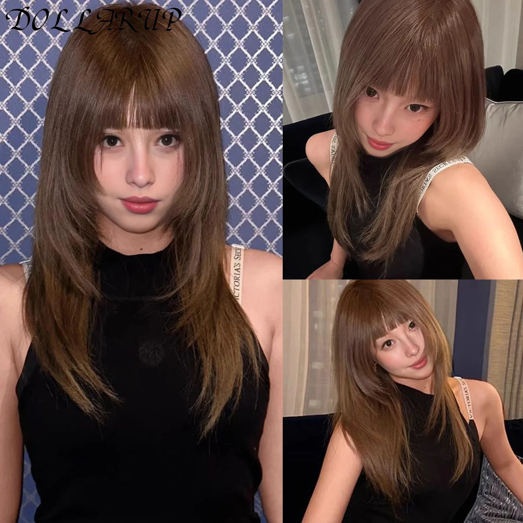 

JKL Наращивание волос Синтетический милый JK Девушка Косплей Парик с воздушной челкой Дышащий головной убор 50 см Длинный прямой парик Шляпа для женщин