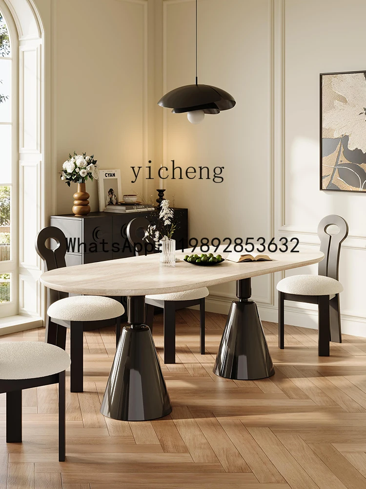 AA  antique rock slab dining table household small apartment restaurant oval rectangular dining table