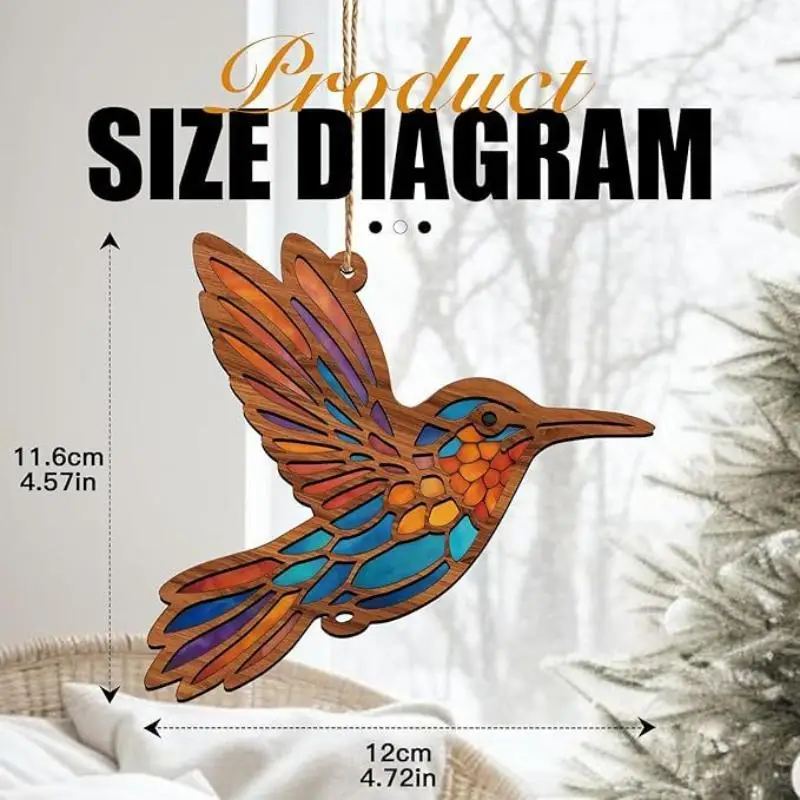 1PCS Stained Glass Window Hanging,Hummingbird Sun Catchers Hanging Ornament Gift Home Decor