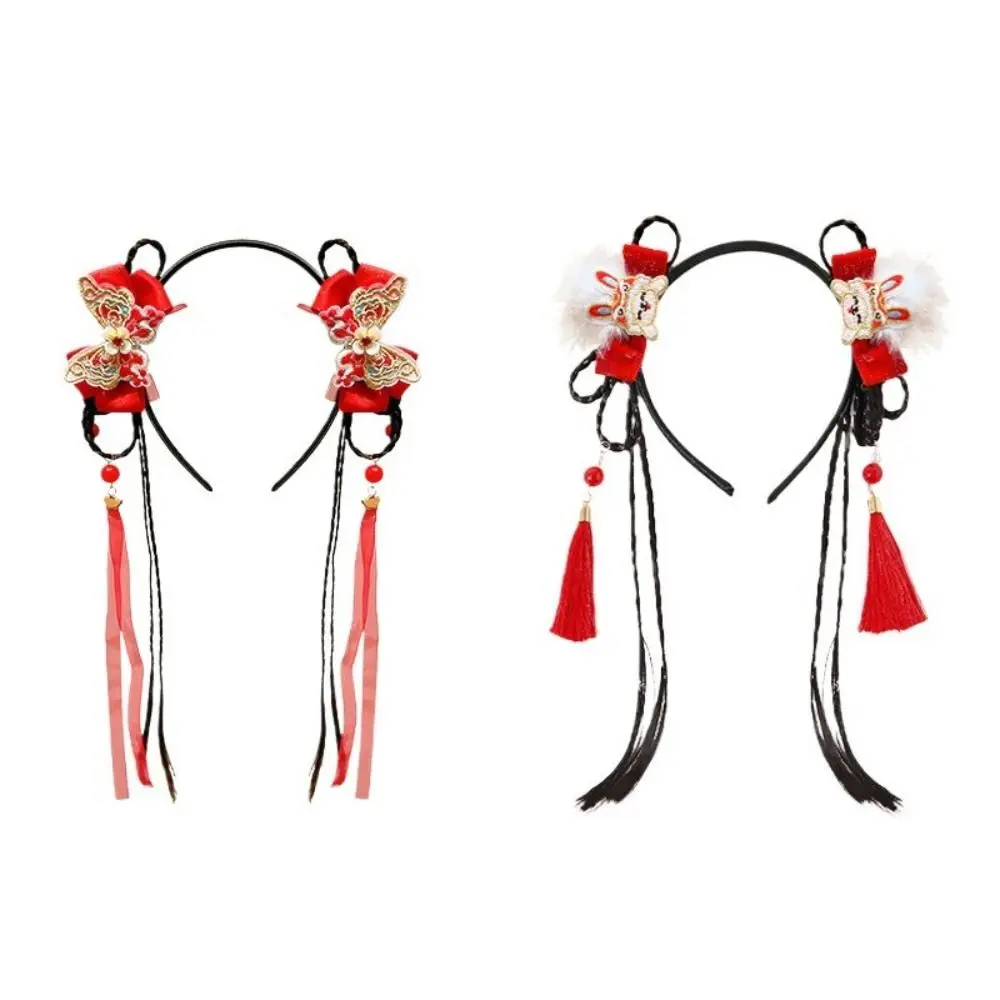 

Flower Children Wig Headband Tassel Chinese Style Hanfu Headwear Ancient Style Tang Suit Hair Hoop New Year Hair Accessories