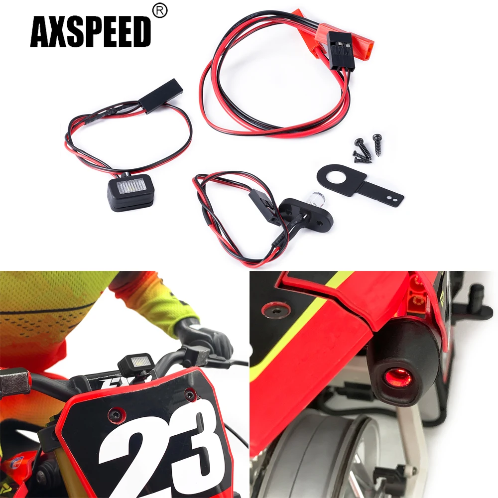 AXSPEED White Headlight Red Taillight Front & Rear Lights LED Lamp For 1/4 PROMOTO-MX RC Motorcycle Upgrade Parts