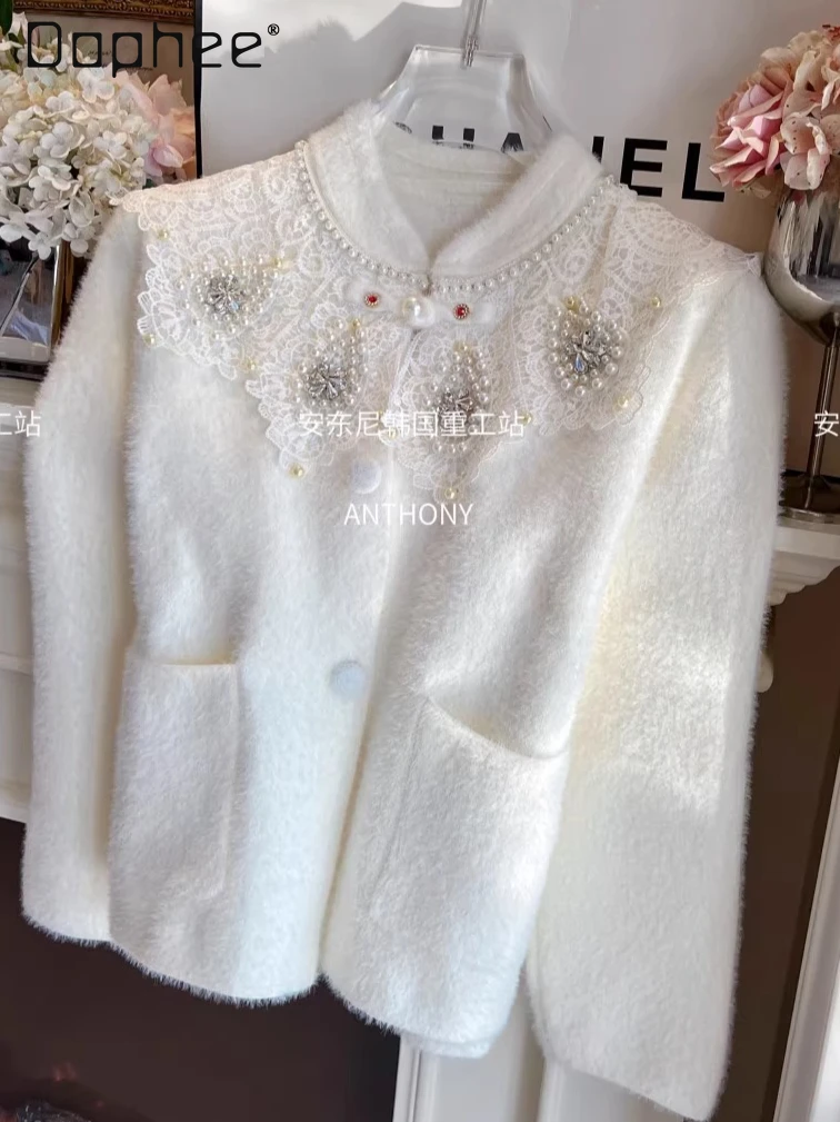 

Turn-down Collar Heavy-duty Diamond Elegant Socialite Short Coat Winter Fashion High-end Thickened Mink Velvet Cardigan Women