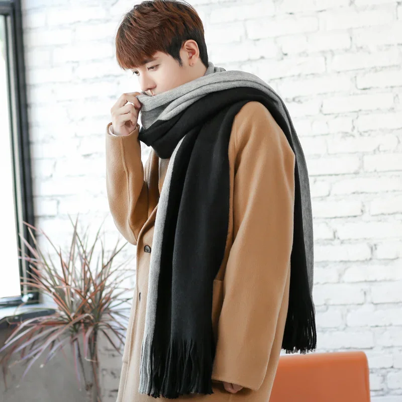 

Fashion Winter Men's Knitted Scarf Warm Neckerchief Patchwork Striped Scarves Soft Long Casual Male Bufanda Pashmina Shawl