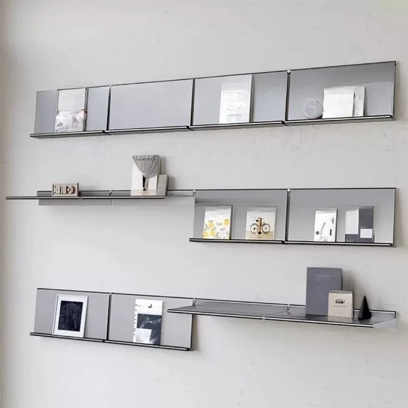 Wall-mounted stainless steel rack, living room background wall decorative display rack
