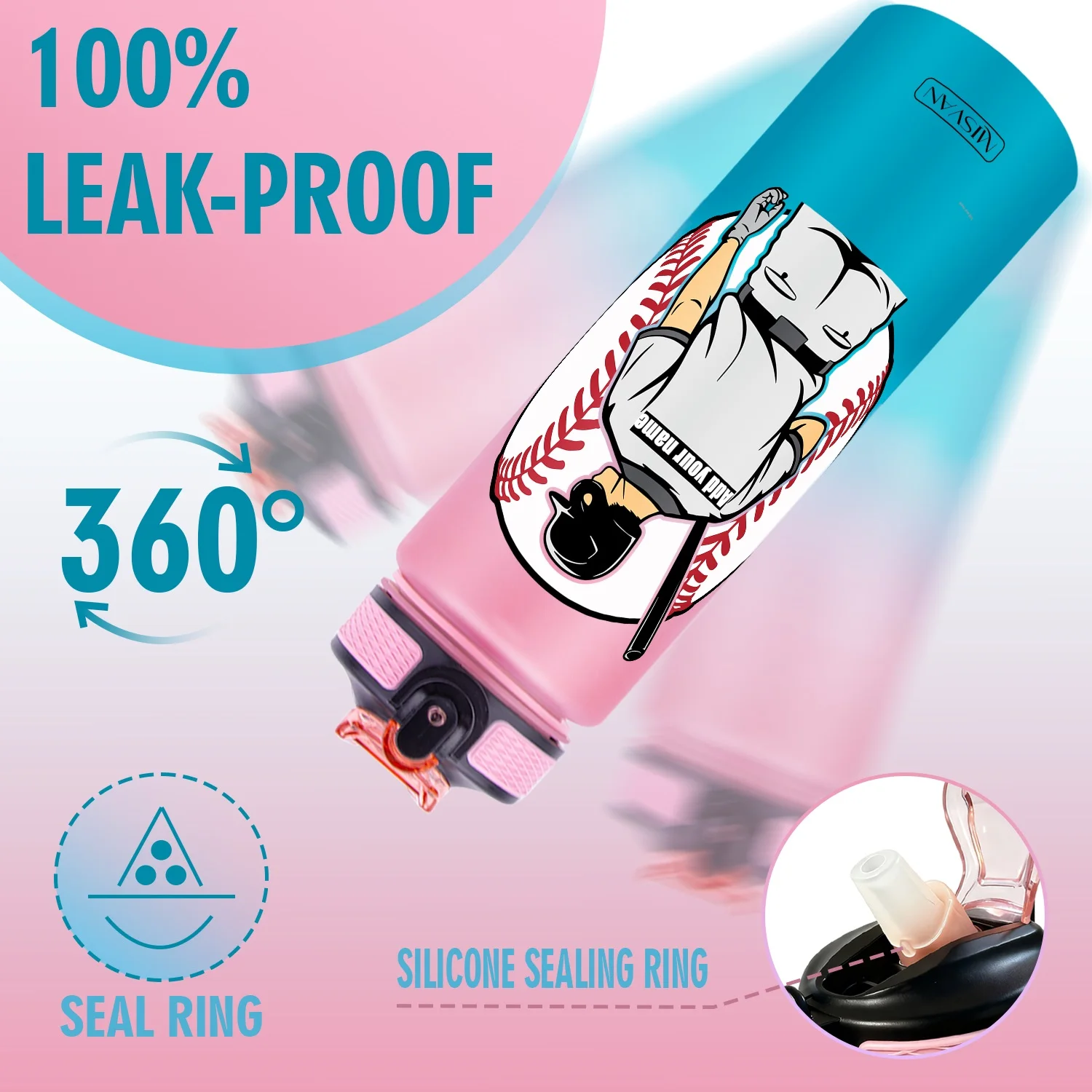 1PC,Customization Name 32oz Water Bottle,Baseball Player Back Time Scale Print,Encourage Daily Hydration,for Gym Outdoor Cycling