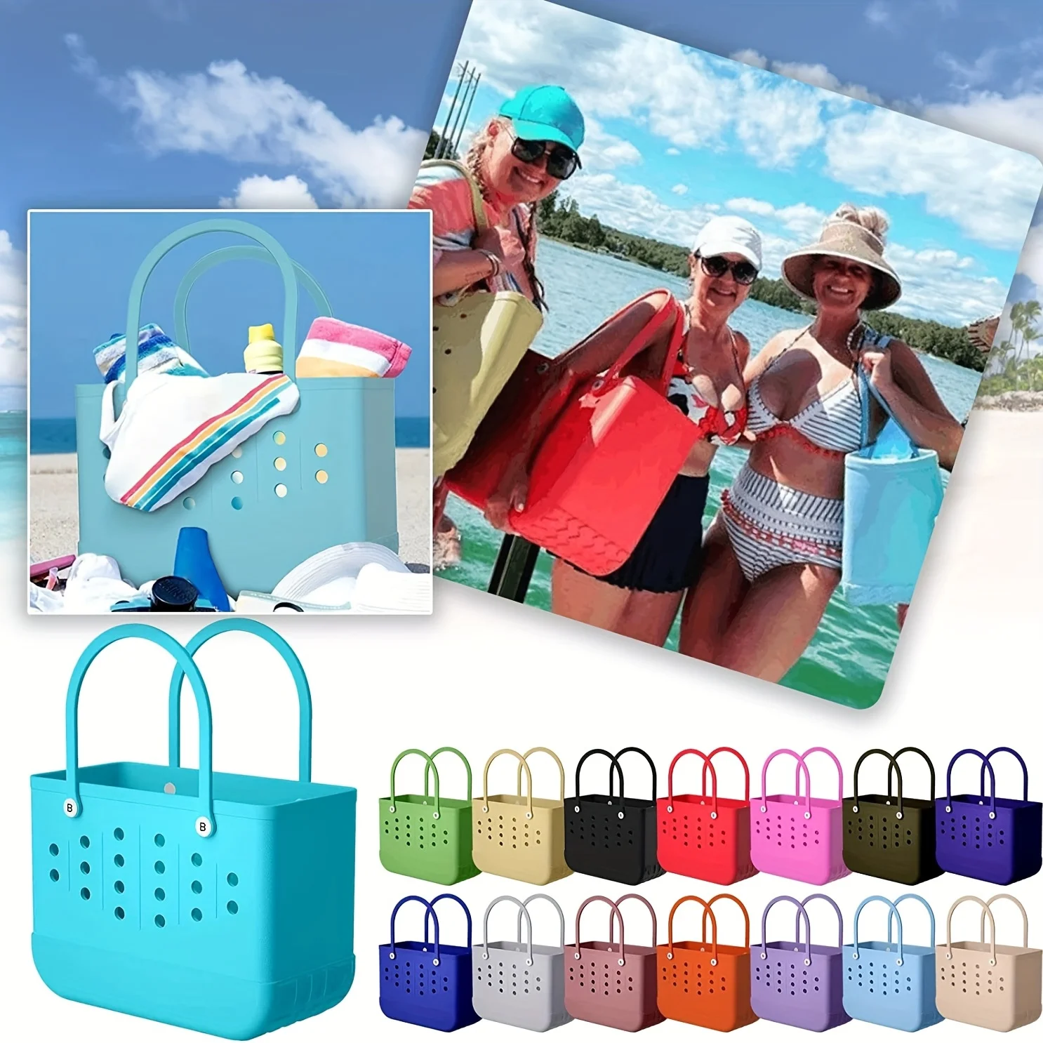 Large waterproof, washable and durable beach bag travel handbag, rubber sand resistant outdoor sports portable large size