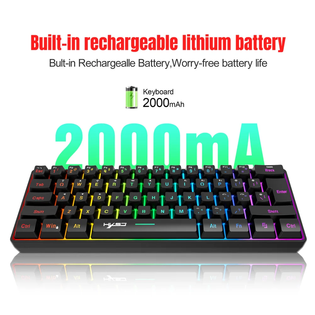 Teclado para juegos con cable/inalámbrico L500, 61 teclas con retroiluminación RGB dinámica para PC y portátil teclado inalámbrico