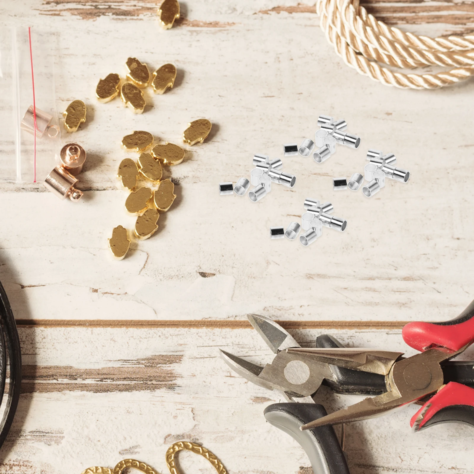 4 Pack Copper Tube Spacer Beads Jewelry Making Accessories Diy Bracelet Connectors Silver 1.5Mm Inner Hole Durable