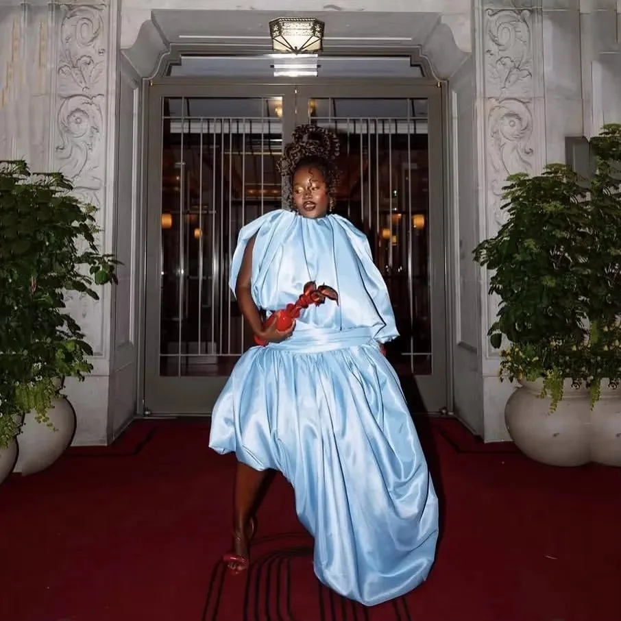 2026 Sky Blue Asymmetrical Prom Dress Draped Taffeta Floor Length 2-Piece Long Party Gown Ruched Custom Made