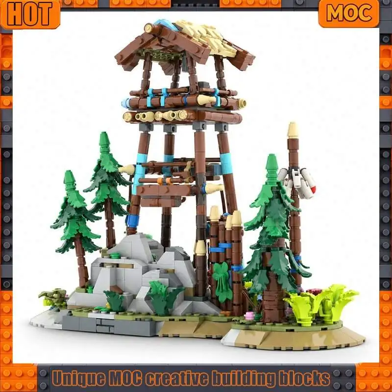 951PCS Tribal Wooden Watchtower Forest Building Blocks Tree House Diorama Model DIY Creative Assembly Toy Gift Collection