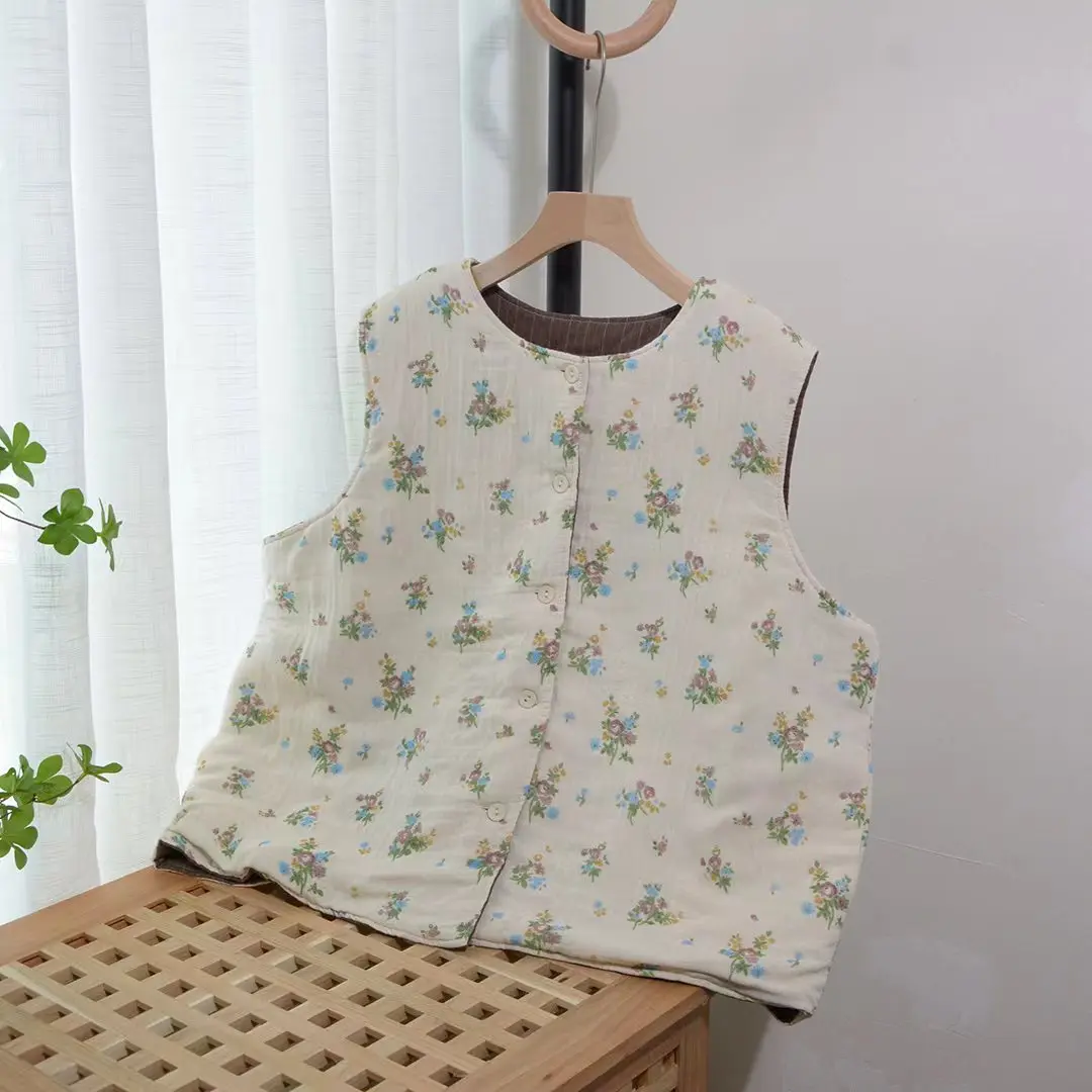 

Мужская одежда Sweet Sle из смеси хлопка, свободный жилет с цветочным принтом на клипсе, женская модная универсальная осенне-зимняя верхняя одежда