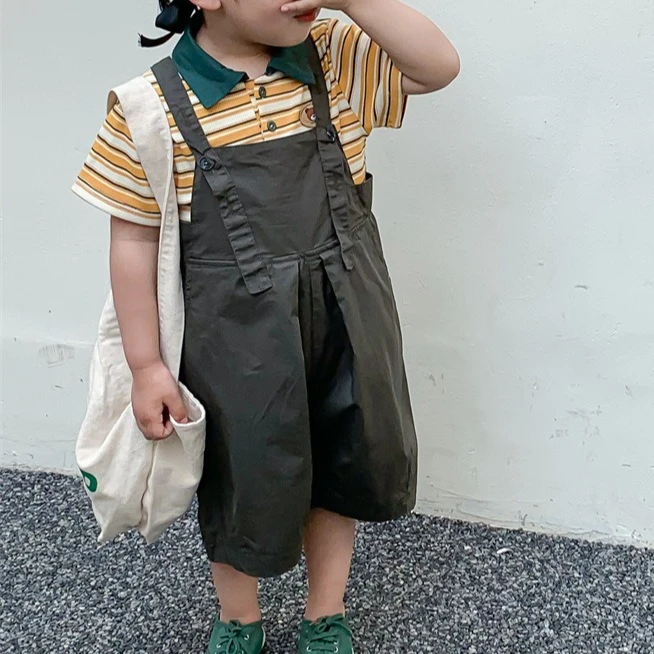 

Boys Pants 2025 Summer New Children's Clothing Korean Style Boys Baby Fashion Solid Color Strap Wide Leg Pants Casual Simple