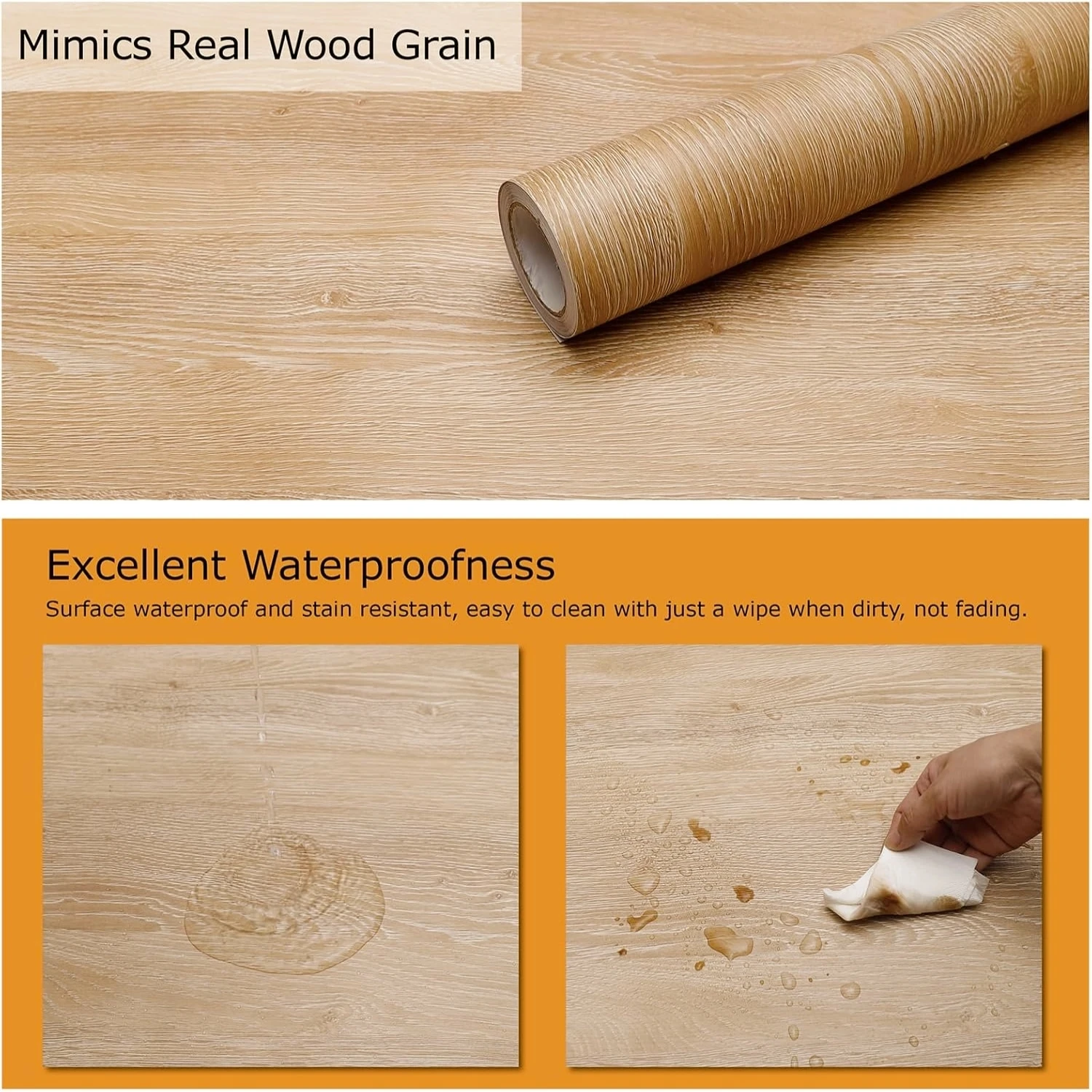 55 cm breite, selbstklebende Vinyl-Tapete mit Holzmaserung – wasserfeste Heimdekor-Aufkleber für Tür, Kleiderschrank, Schrank, Tisch, Möbel – Detail 1