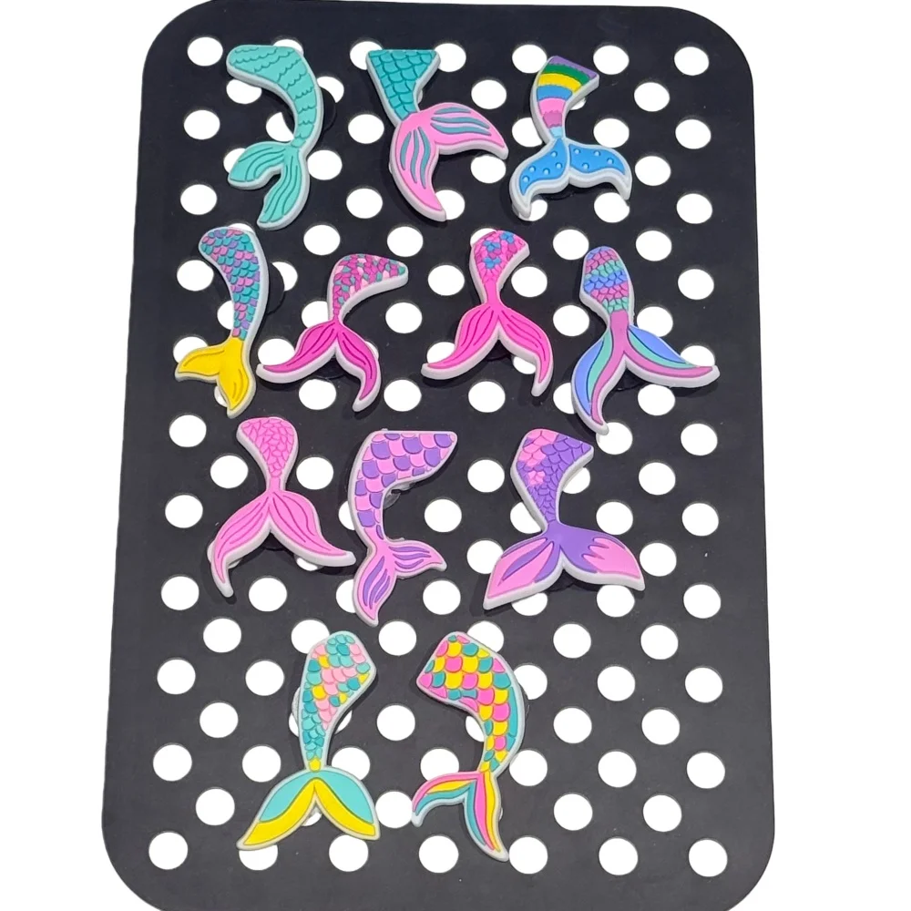 New Arrival 1/12Pcs Fishtail PVC Shoe Charms Colorful Mermaid Tail Slipper Buckle Accessories Fit Woman Party Present