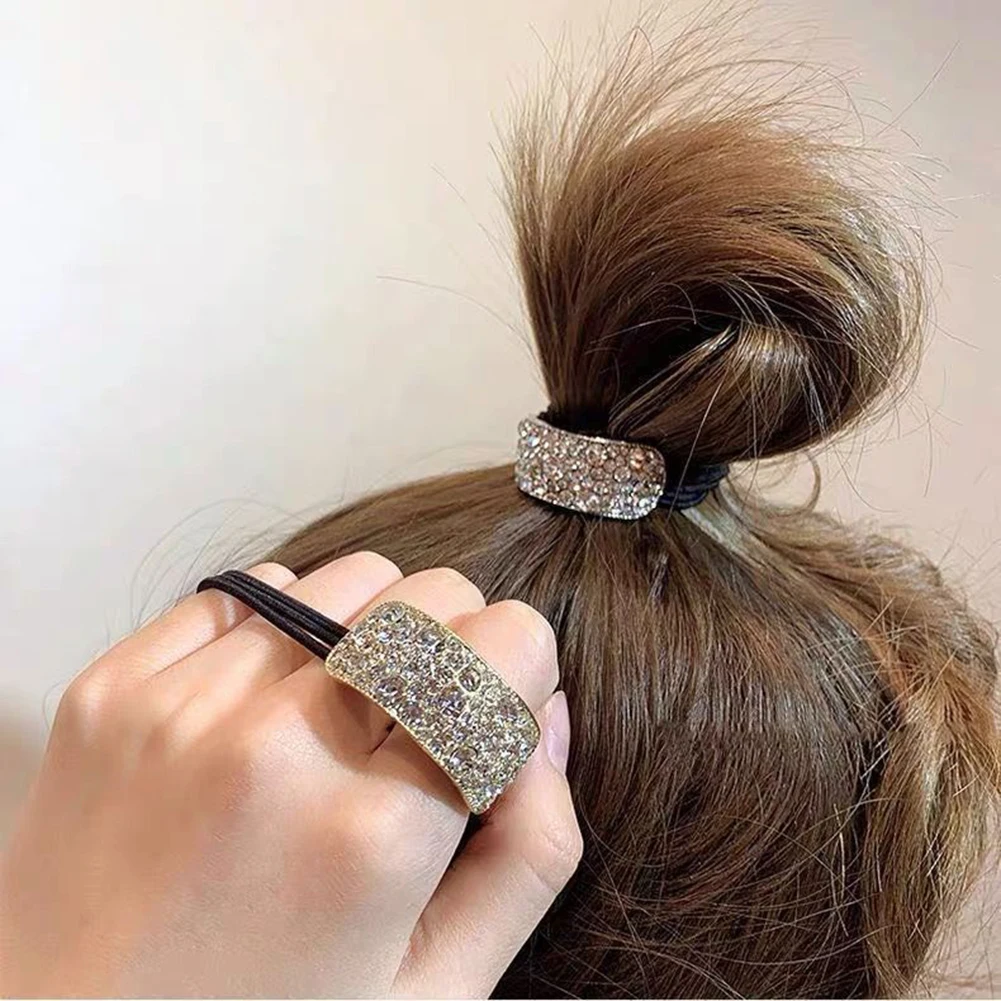 Shiny Crystal Rhinestone Thick Hair Circle Hair Rope Diamond Sweet Head Rope High Elastic Rubber Band Headdress Hair Accessories