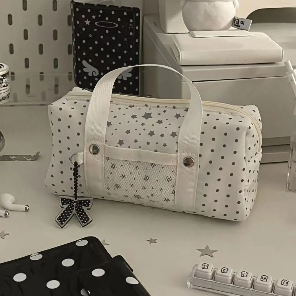 مقلمة كرتونية بيضاء على شكل نجمة بولكا نقطة متعددة الوظائف حقيبة أقلام ذات سعة كبيرة منظم قرطاسية هدية للطلاب