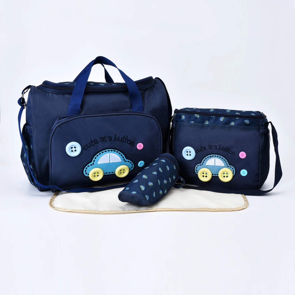 Mommy Bag Four Piece Set Fashion Multifunctional Oxford Fabric Cartoon Car Oblique Straddle Mommy Bag One Shoulder Maternal Baby