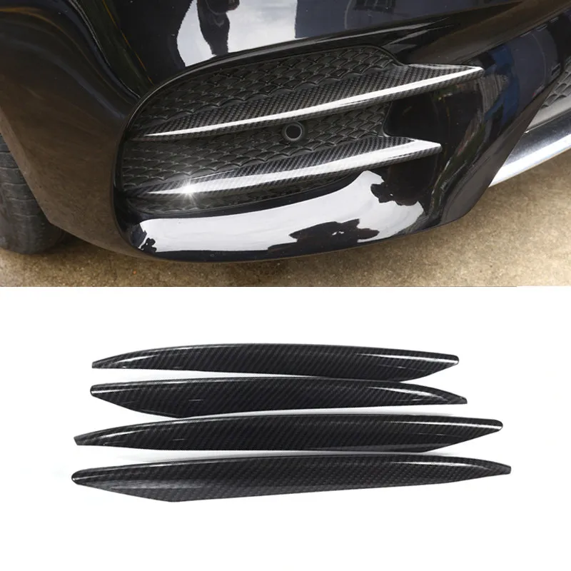 For Mercedes Benz W213 E Class 2016 2017 2018 4pcs Carbon Fiber Style Car Front Fog Light Lamp Grille Grill Slats Cover Trim