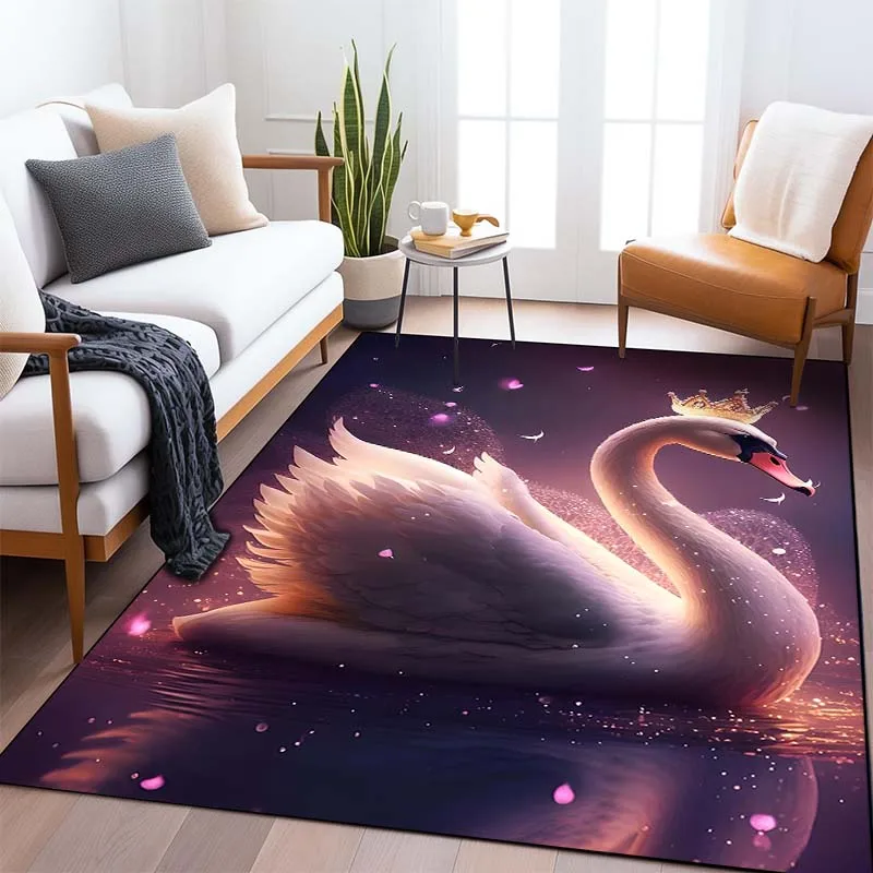 

3D Swan Art Love Pattern Living Room Bedroom Carpet Bedside Bathroom Floor Mat 15 Sizes Area Rug Home Decor Cloakroom Sofa Mats