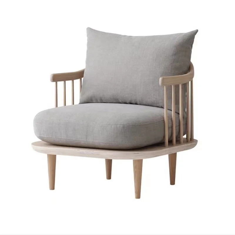 

Nordic solid wood fabric sofa small family single modern simple log style living room packaging new Chinese furniture