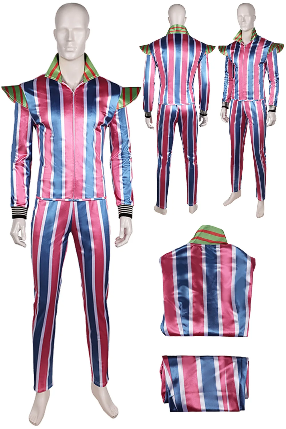 David Cosplay Men Costume Album MV Ziggy Disguise Outfits Stripe Coat Pant Full Set Clothing Adult Male Halloween Roleplay Suit