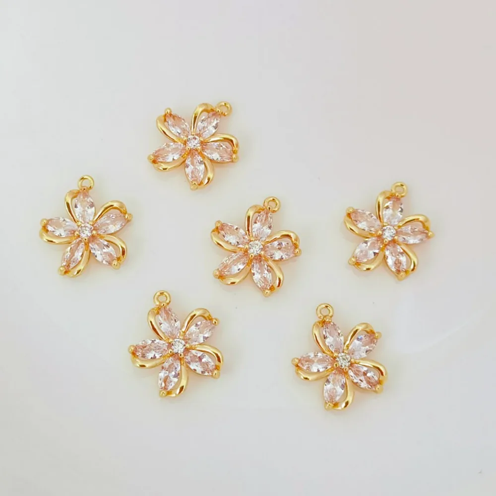 

Diy Accessory 14K Gold-plated, Zircon, Sunflower and Five-leaf Flower 11*13mm Small Pendant