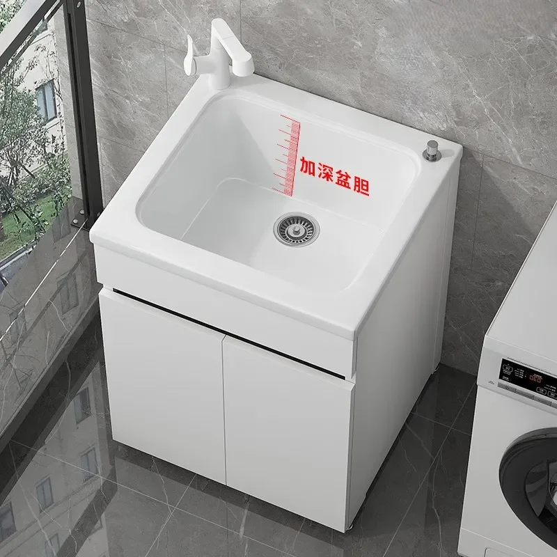For Small Apartment Mini Honeycomb Aluminum Laundry Cabinet Integrated Ceramic Washbasin Deep Sink Space Saving Durable