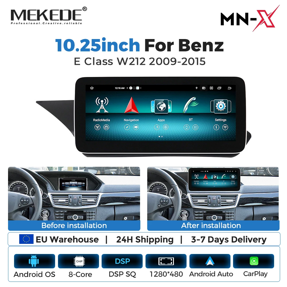 Image of MEKEDE Android 15 Autoradio für Mercedes Benz E-Klasse W212 E200 E230 E260 S212 Multimedia-Player Wireless Carplay Android Auto DSP BT GPS-Navigation Head Unit 4G WIFI 8-Kern 4+64GB 6+128GB SWC IDrive