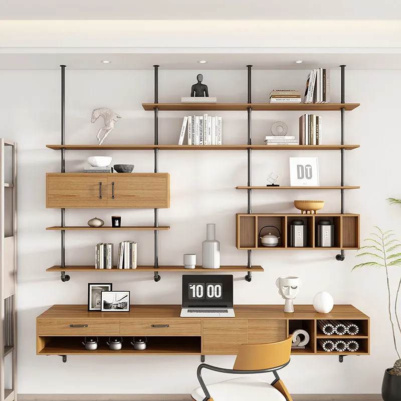 Desk, bookshelf integrated against the wall, storage rack, desk, student study table, suspended table, worktable, computer table