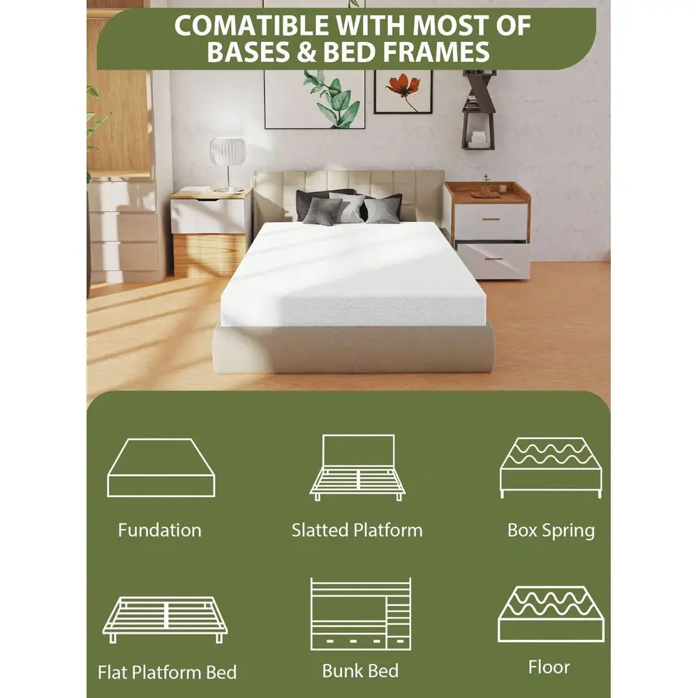 Inch Memory Foam Mattress White Cooling Gel Green Tea Infused Mattress Medium Firm Mattresses Certified BedInABox