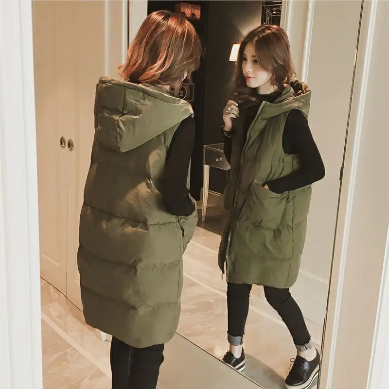 2025 Herfst Winter Nieuwe Capuchon vrouwen Halflange Capuchon Katoenen Vest Bovenkleding Losse Leisure Vrouwen Kleding