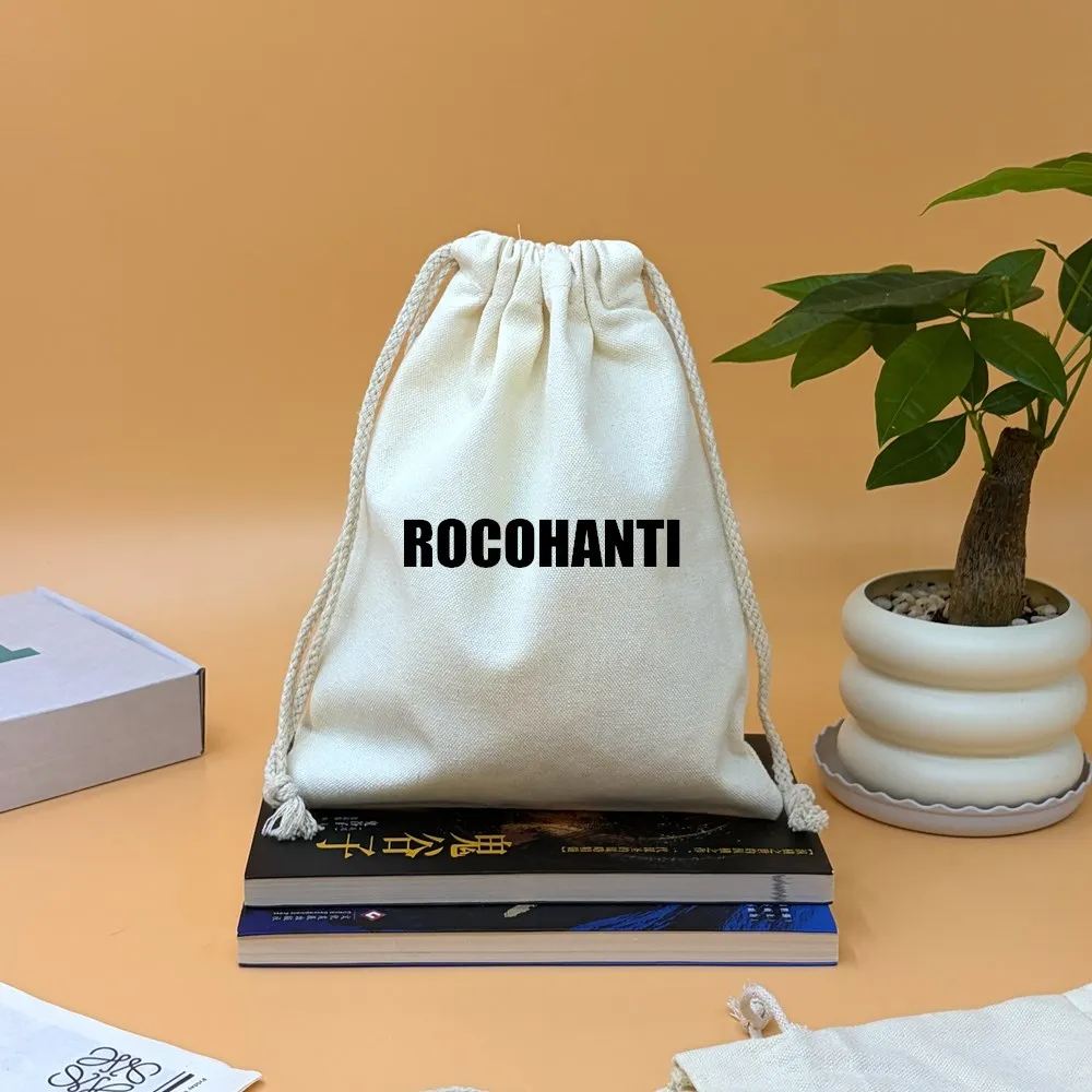 50PCS Custom Eco Friendly Organic Muslin Cotton Linen Pouch Promotional Small White Cloth Canvas Drawstring Bag With Logo Print