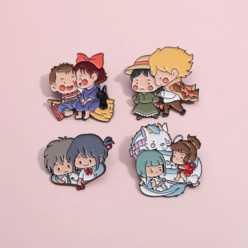 Cartoon Anime coppia smalto spilla carino drago bianco gatto nero lupo Steamship distintivo in metallo Punk Pin gioielli regalo per gli amanti