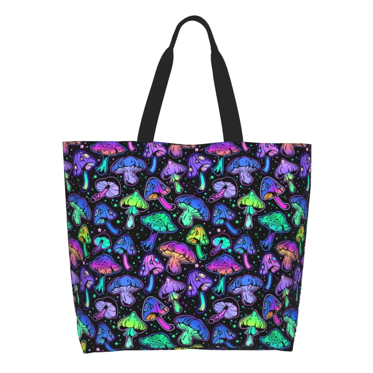 Fashion Psychedelic Magic Mushrooms Shopping Tote Bag Reusable Grocery Canvas Shoulder Shopper Bag