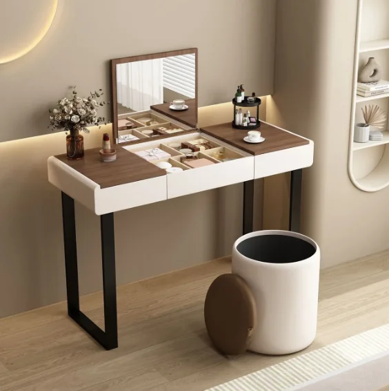 Solid Wood MDF Minimalist Modern Apartment Vanity Table Folding Dressing Desk Durable Light Luxury Flip-Top