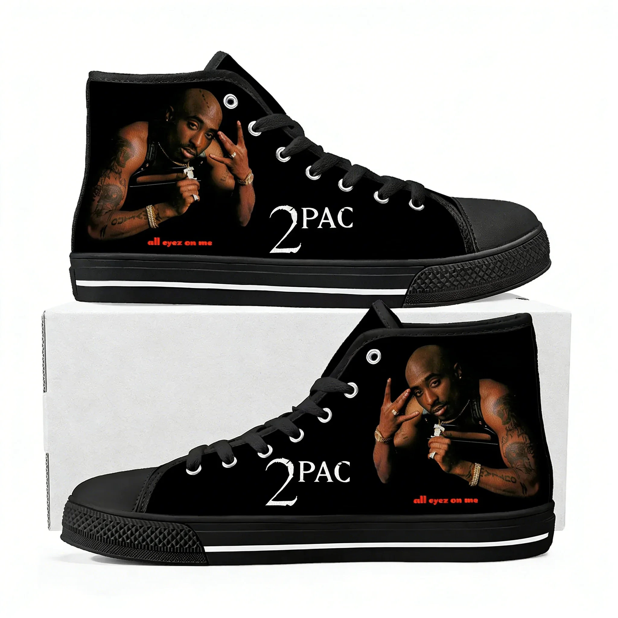 

Tupac Rapper 2Pac Casual Funny Cloth 3D Print High Top Canvas Fashion Shoes Men Women Lightweight Breathable Sneakers