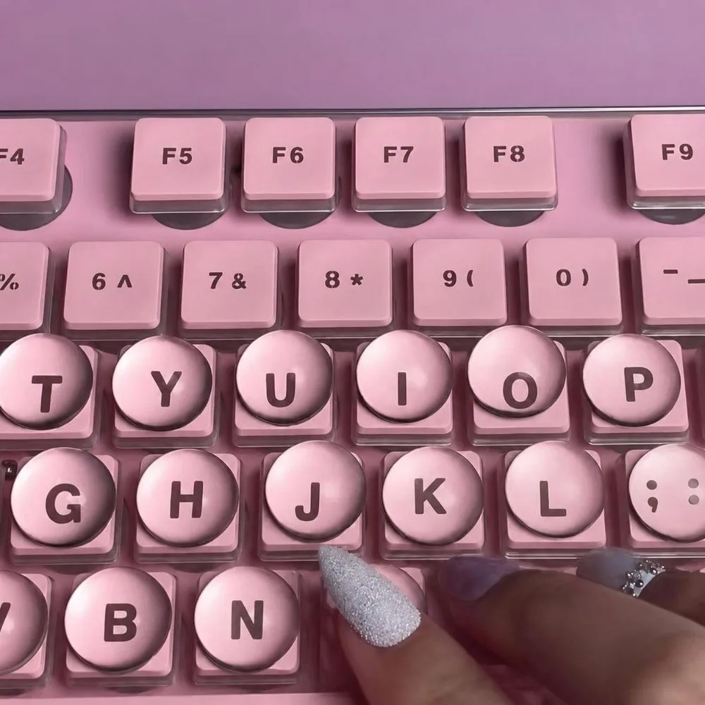 20Pcs New Transparent Nail Keyboard Stickers Round Cartoon Key Caps Cat Heart Typing Protective Cover For Long Nail