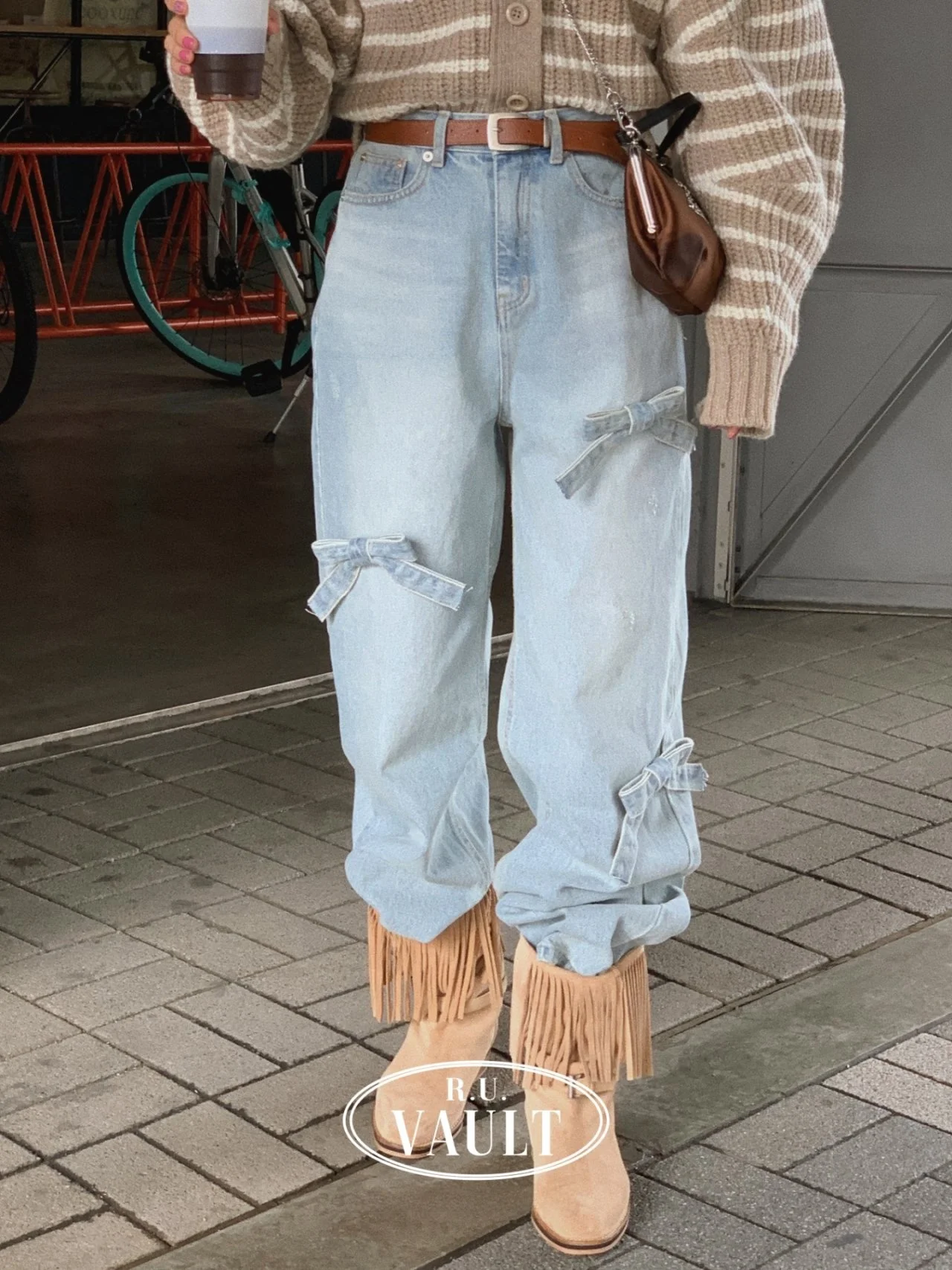 

Женские джинсы с высокой талией в стиле ретро, прямые, с пэчворком и узлами, свободного кроя, повседневные, из денима