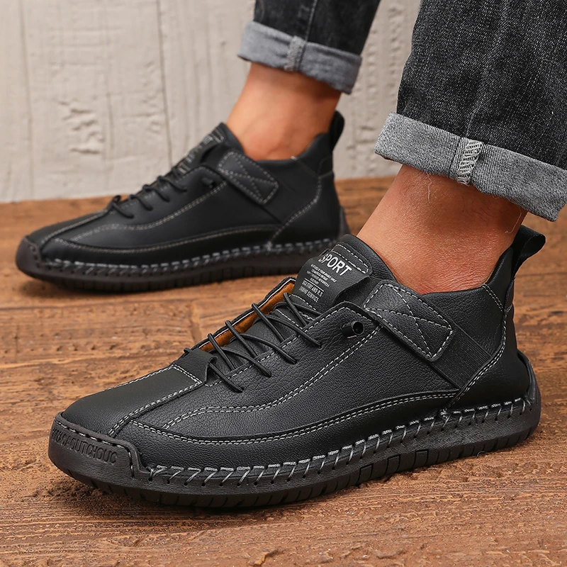 

High Quality Leather Shoes Men's Platform Outdoor Anti Slip Casual Walking Wear-resistant Training Flat Bottomed Driving Shoes