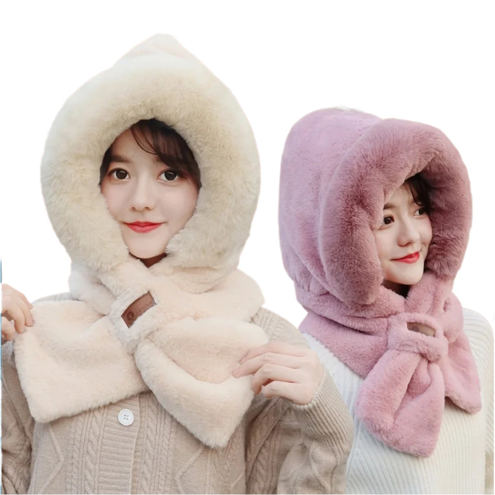 قطعة واحدة من وشاح وقبعة شتوية دافئة مدمجة، حماية للأذن، تصميم مخطط قابل للطي، قابل للغسل يدويًا، قبعة دافئة برقبة متقاطعة #2