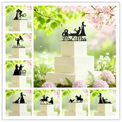 Funny Wedding Party Cake Topper Bride Groom Mr Mrs Acrylic Black Cake Toppers Mixed Sports Style Couples Cake Wedding Decoration