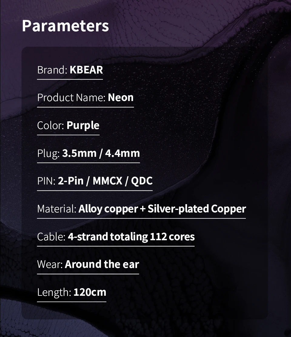 KBEAR Neon 4-Kern Hochreines OFC HiFi Kopfhörerkabel mit Vierfach-Querschnitt-Struktur, IEM-Kabel 3,5/4,4mm Symmetrisches Austauschbares Kabel – Detail 10
